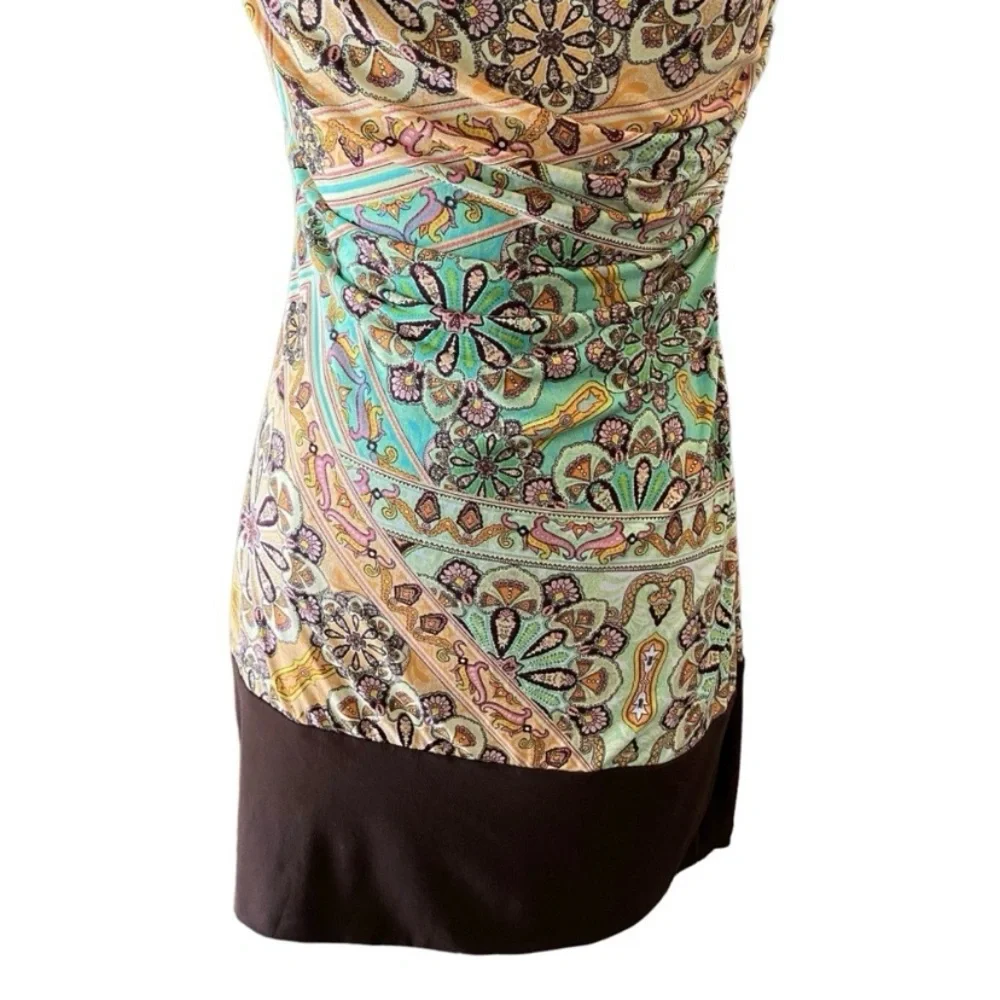 Ruched Mini Body Con Dress Paisley Print Y2K Style - Picture 6 of 11